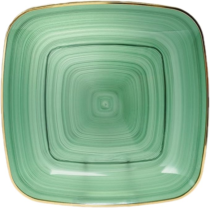 " OCCASIONS " 240 Pieces Pack,(120 Guests) Premium Wedding Party Disposable Plastic Plates Set -120 x 10'' Dinner + 120 x 7'' Salad/Dessert (Belize Square in Green & Gold)