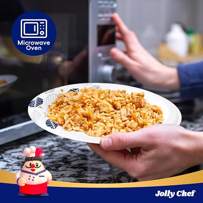 JOLLY CHEF 280 Count Paper Plates 8 inch Soak Proof, Cut Proof, Heavy Duty Leaf Printed Disposable Paper Plates for Everyday Use