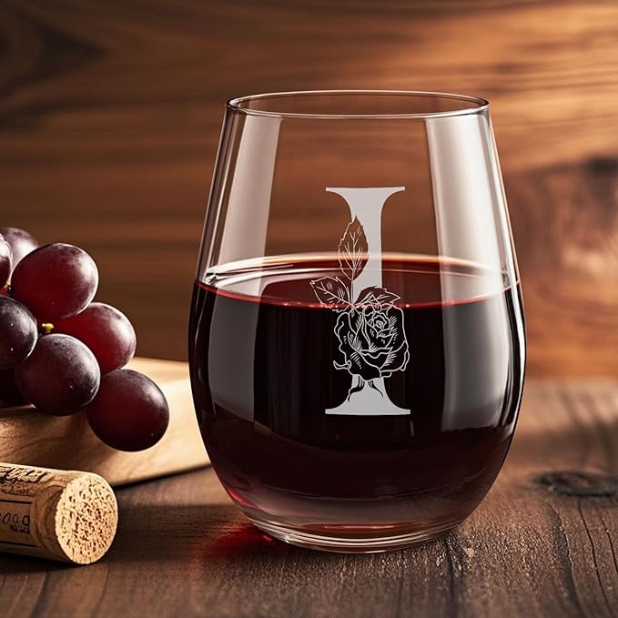 Valentines Day Gifts for Her, Gifts for Women Her Friend Mom Grandma Wife Sister Bridesmaid Nurse, Birthday Galentines Mothers Day Christmas, Personalized Initial Customized Wine Glasses 18OZ(I)