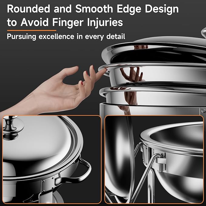 Chafing Dishes for Buffet, 4 Pack 5QT Round Stainless Steel Chafing Dish Set for Home Parties, Christmas Gatherings, Catering Events Complete Buffet Warmer Set (Silver 4)
