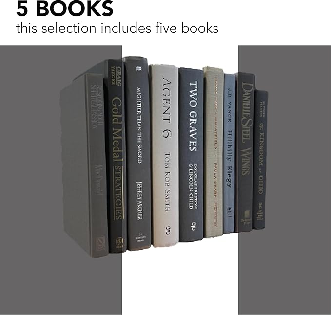 Real Books by Color® (Set of 5, Gray) Decorative Bookshelf Home Decor Shelf Styling Photo Prop