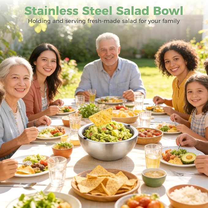 Joyibay 7.87 Inch Dip Chiller Bowl Long-Lasting Stainless Steel Salad Bowl, Stylish Insulated Double-Wall Serving Bowl with Water Injection Hole, Versatile for Keeping Food Hot or Cold