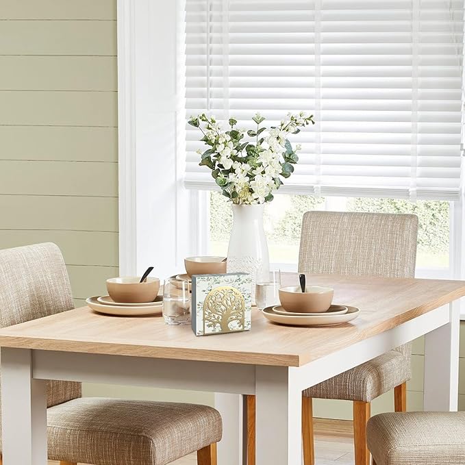 Tree of Life Gold Metal Napkin Holder, Upright Metal Tabletop Napkin Holder with Cushioned Base for Kitchen & Dining Table.