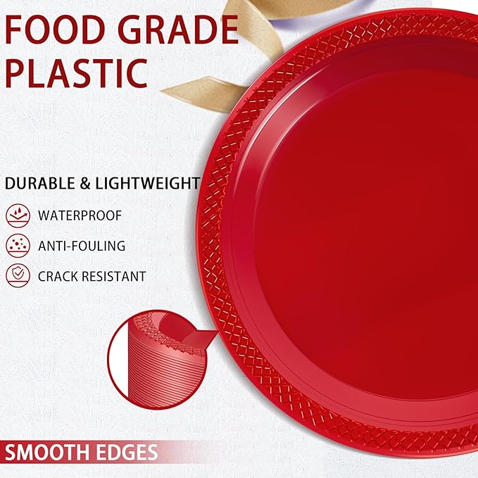 WELLIFE 7 Inch Red Dessert Plates 150 Count, Red Plastic Disposable Party Plates for Dessert Cake Appetizers Salad Easter Mother's Day