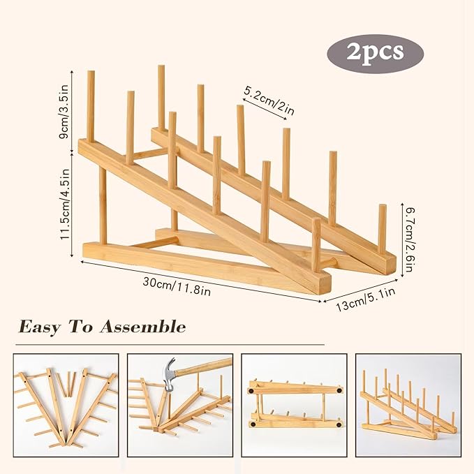 2 Pack Plate Stands For Display,Wooden Plate Holders for Displaying,5-Tier Craft Show Display Stands For Tabletop Book, Artwork, Photo, Puzzle, Magazine and Platter