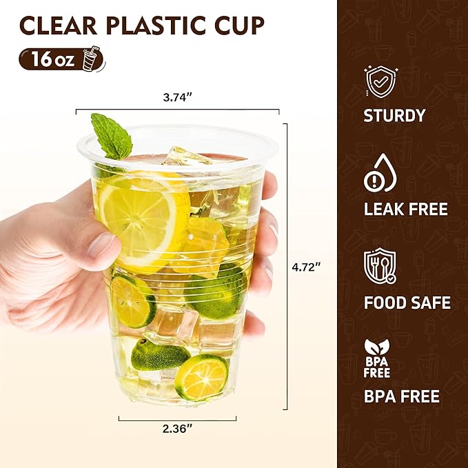 YEEHAW 16 oz Plastic Cups, 1000 Pack - Clear Disposable Drinking Water Cups for Cold Beverages, Ideal for Party