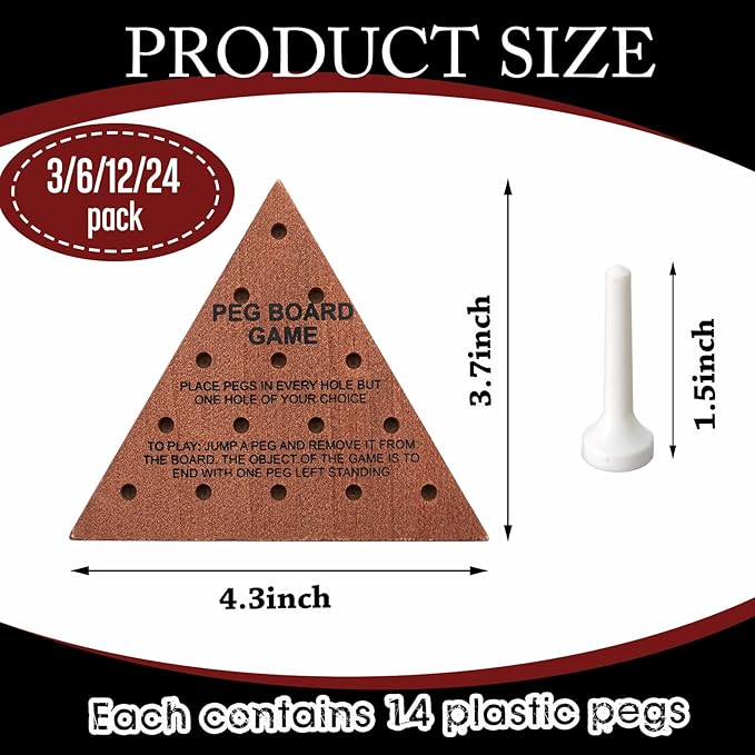 Skylety 24 Pack Triangle Peg Games Wooden Board Table Game for Family Boys Girls Adults, Learning Toys Travel Peg Jump Toys Triangle Puzzle Brain Teaser Christmas Gifts (Dark Color)