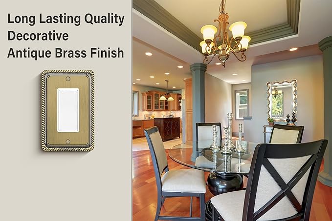 Henne Bery Rope Edge Decorative Wall Plate Switch Plate Outlet Cover (Single Decorator, 3 Pack, Antique Brass)