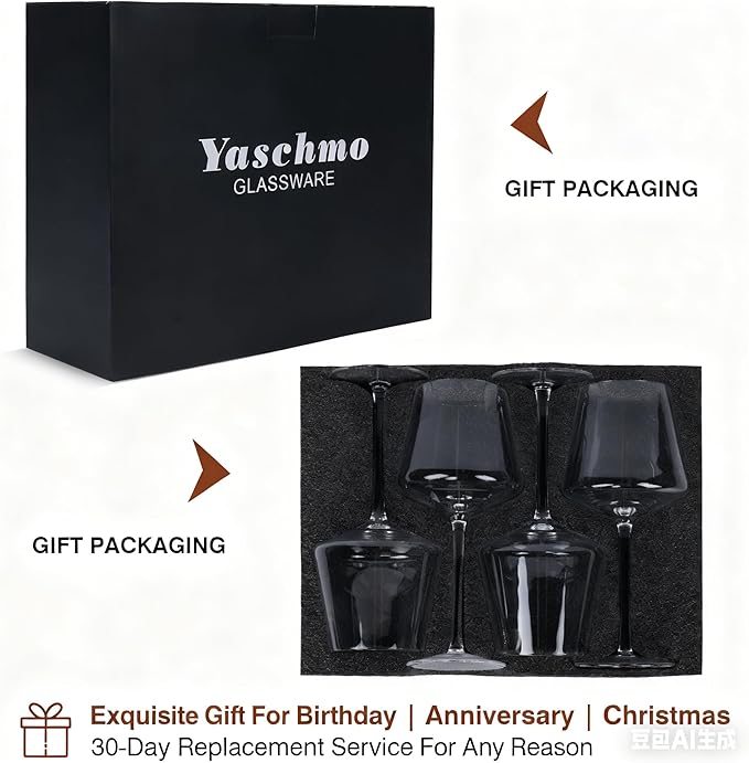 Wine Glasses Set of 4- Hand Blown Crystal, 18 oz Modern Glasses with Tall Stem for Red White Wine, Great Gift Packaging for Daily Use,Unique Wedding Anniversary or Birthday Gift