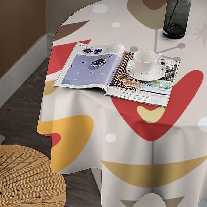 Retro Mid Century Round Tablecloth, Abstract Rustic Colorful Geometric Print Tablecloth for Home Party Dining Room Kitchen Decor 36Inch(90cm)