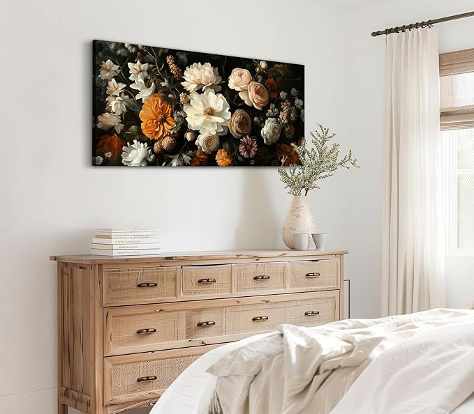 ADJUVANT Wall Art Vintage Floral Bouquet 48" L x 24" W, Flowers Peonies And Roses Canvas Painting Botanic Artwork Blossoms Prints Floral Wall Decor for Living Room Bedroom Dining Room Home Office