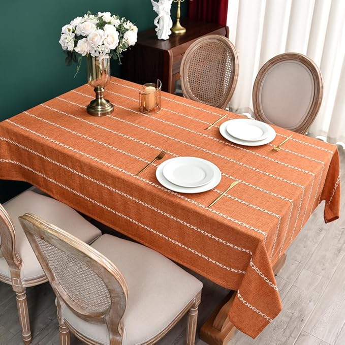 Zobesta Orange Table Cloth Rectangle Table 120 x 53 Inch, Farmhouse Tablecloth Cotton Tablecloth for Rectangle Tables, Washable Dining Table Cover for Halloween,Thanksgiving, Dining, Outdoor,Fall