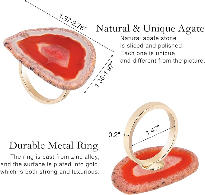 CozyTower Agate Napkin Rings Set of 4, Gold Napkin Holders for Cloth Napkins, Unique Wedding Decorations Napkin Ring Kitchen Accessories for Dinner Party (Red Agate)