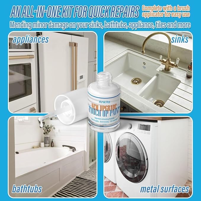 Porcelain Sink Touch Up Paint, High-Gloss Porcelain Repair Kit White & Appliance Paint for Chips, Scratches, Cracks and Spots on Enamel, Acrylic, Porcelain in Kitchen and Bathroom (Antique White)
