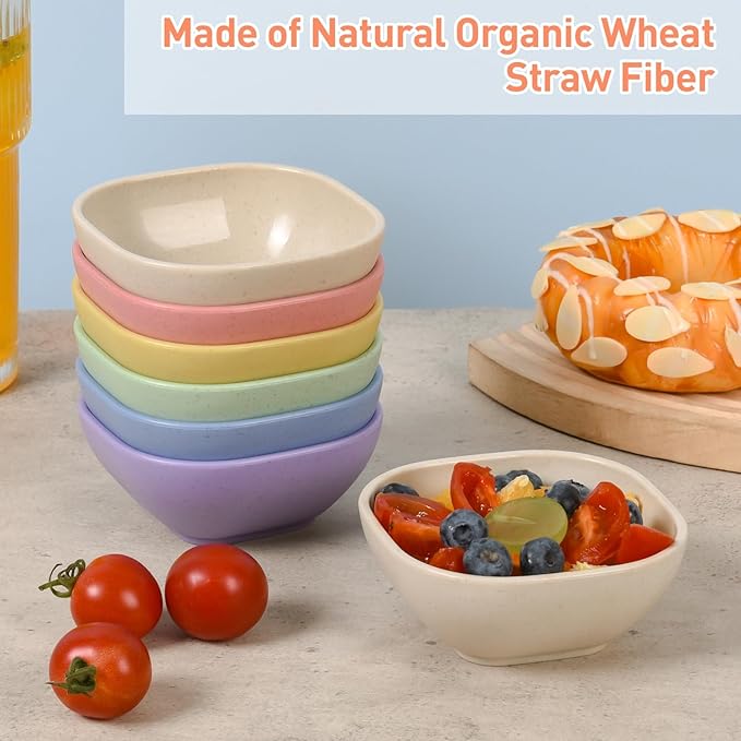 6 Pack Small Bowls, 4.5 OZ Assorted Colors Dipping Sauce Cups, Ice Cream Bowls, Wheat Straw, Unbreakable, Plastic Prep for Side Dishes, Dessert, Snacks