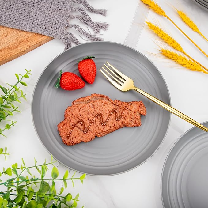 LIYH 20 Pcs Grey Wheat Straw Plastic Plates - 9 Inch Unbreakable Dinner Plate Reusable - Dishwasher & Microwave Safe, Camping Outdoor Plates