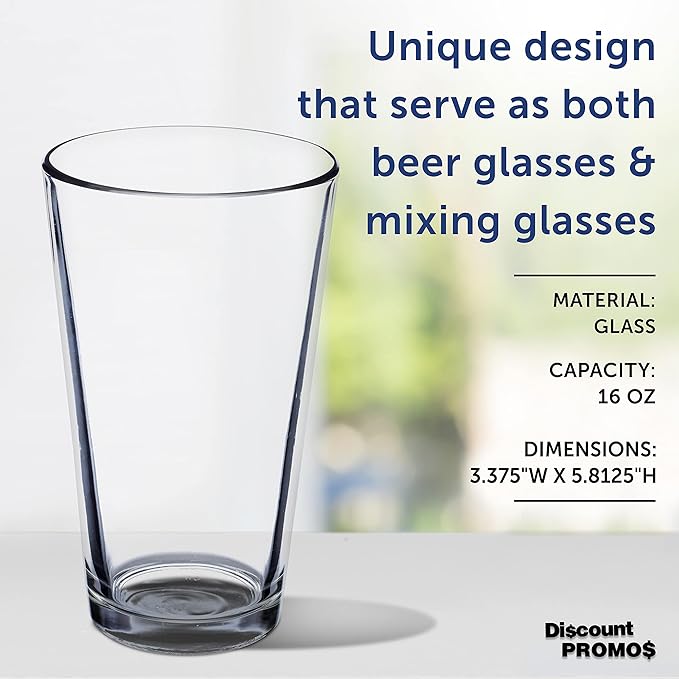 DISCOUNT PROMOS Beer Pint Glasses 16 oz. Set of 10, Bulk Pack - Heavy Duty Glassware for Restaurant, Thick Base and Walls, Stackable - Clear