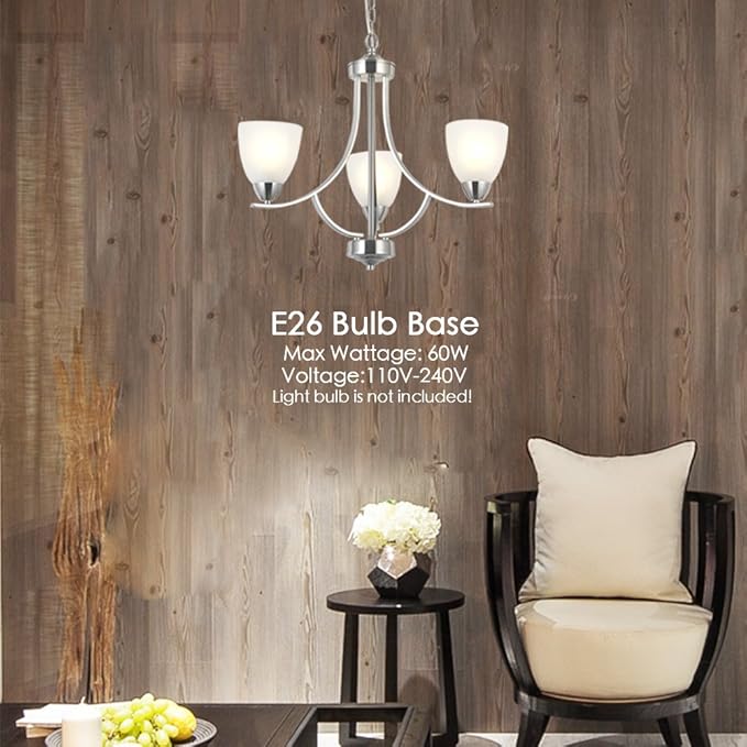 VINLUZ 3 Light Contemporary Chandeliers Brushed Nickel Modern Light Fixtures Ceiling Hanging Classic Pendant Lighting for Foyer Bedroom Dining Room Bathroom