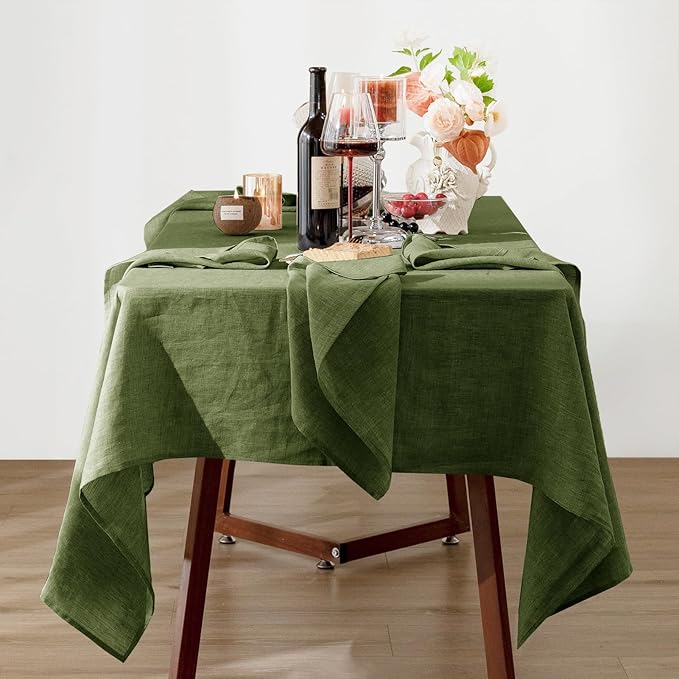 Talasily Linen Tablecloth 100% Pure Linen Table Cloth 60x84 Inches Rectangle Tablecloths Washable Cloths for Kitchen, Dining, Buffet Parties, Holidays, Picnic, Weddings and Restaurants-Green