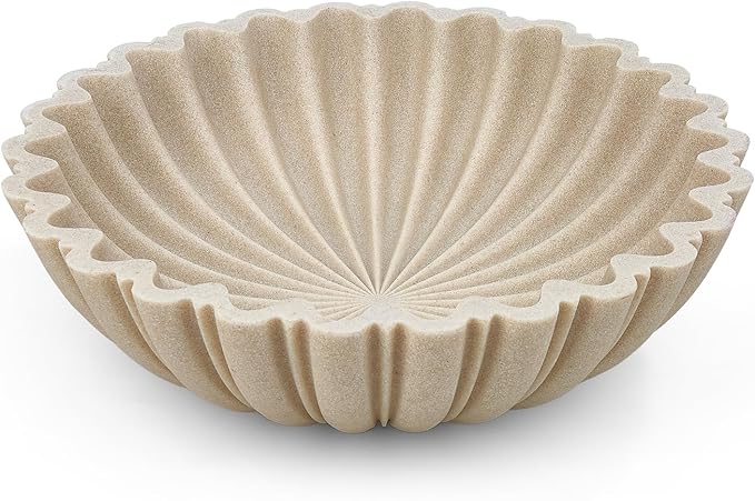Modern Decorative Bowl for Home Decor - 10.6" Large Beige Resin & Sandstone Centerpiece Bowl for Entryway Table, Coffee Table, Kitchen Counter or Serving Fruit, Keys, Candy