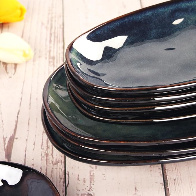 Ceramic Serving Platters - Set of 4 Oval Salad Plates for Entertaining, Modern Kitchen Dishes for Dinner, Fruit, Salad, Serving Trays, Oval Plates 11.2 Inch