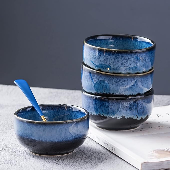 UNICASA Ceramic 8 oz Small Bowls Set, Porcelain Dessert Bowls Set of 4, Porcelain Reactive Glaze Bowls for Ice Cream, Snack, Dipping, Serving Bowls, Dishwasher & Microwave Safe, Blue
