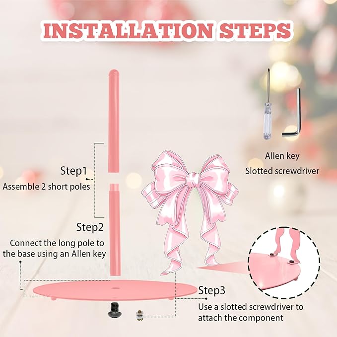 Pink Bow Paper Towel Holder, Pink Countertop Kitchen Decor Indoor with Round Base, Bows Lover Gifts, Iron Bow Napkin Holder Stand Accessories for Bathroom Kitchen Dining, 2 PCS