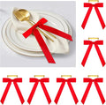 Riceshoot Velvet Bow Napkin Rings Bows with Gold Semicircle Metal Napkin Ring Velvet Bow Holder for Wine Bottles Table Settings Candlestick Wedding Valentine's Day Dinner(Red,6 Pcs)