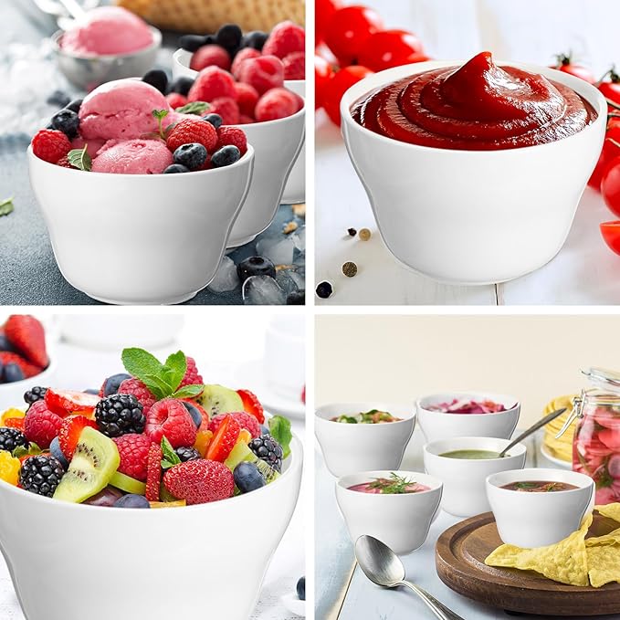Patelai 18 Pack 8 oz Porcelain Bowls Porcelain Broth Cups, Small Dessert Bowls, Soup and Dip Bowls for Ice Cream, Desserts, Soups, Side Dishes, Salads, Cereal, Rice Microwave Dishwasher Safe, White