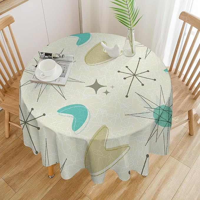 Mid Century Round Tablecloth, Modern Atomic Abstract Geometric Pattern Tablecloth for Home Party Dining Room Kitchen Decorm 70Inch(178cm)