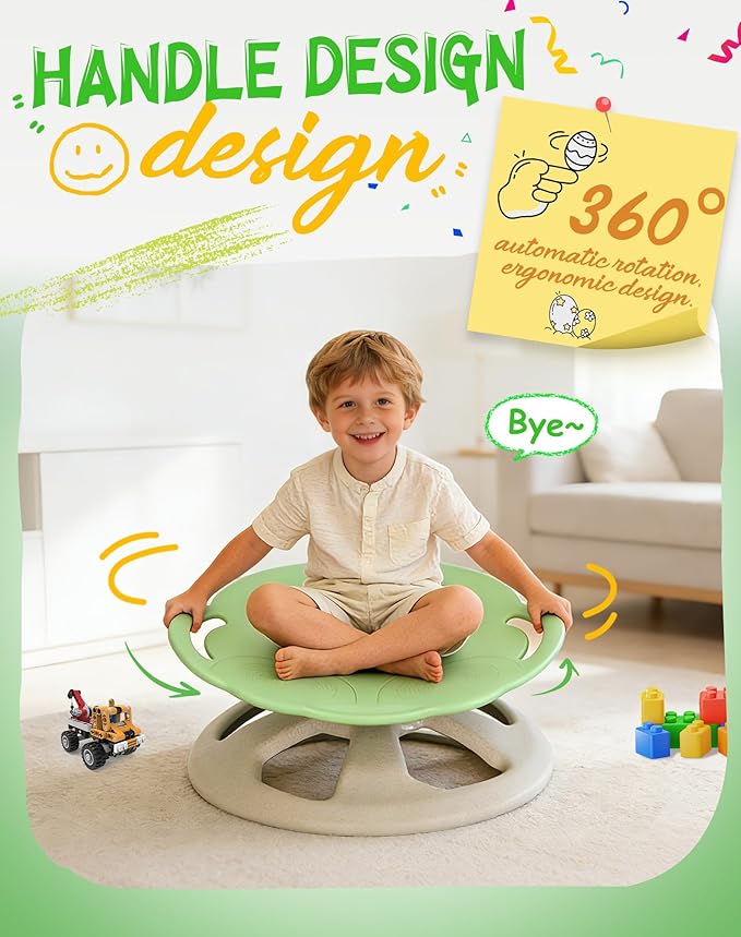 Spinning Chair for Autistic Kids with Handle, Sensory Swivel Chair, 220LBS Weight Capacity, Sensory Toy for Children with ADHD/Autism, Training Body Coordination, 3+ Years (Light Green)