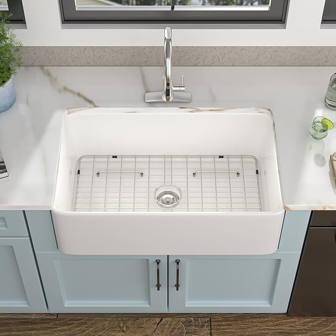 30 White Farm Sink - Fulorni 30"x20" Farmhouse Kitchen Sink Flat Apron Front White Ceramic Porcelain Fireclay Farmer Country Style Single Bowl Basin