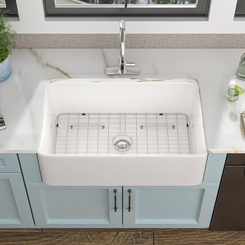 30 White Farm Sink - Fulorni 30"x20" Farmhouse Kitchen Sink Flat Apron Front White Ceramic Porcelain Fireclay Farmer Country Style Single Bowl Basin