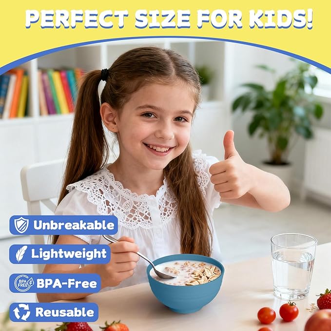 Wheat Straw Bowls Set of 6, Unbreakable 10 OZ Small Bowls Set for Snack, Appetizers, Desserts, Microwave & Dishwasher Safe Alternative Plastic Bowls Reusable, Blue