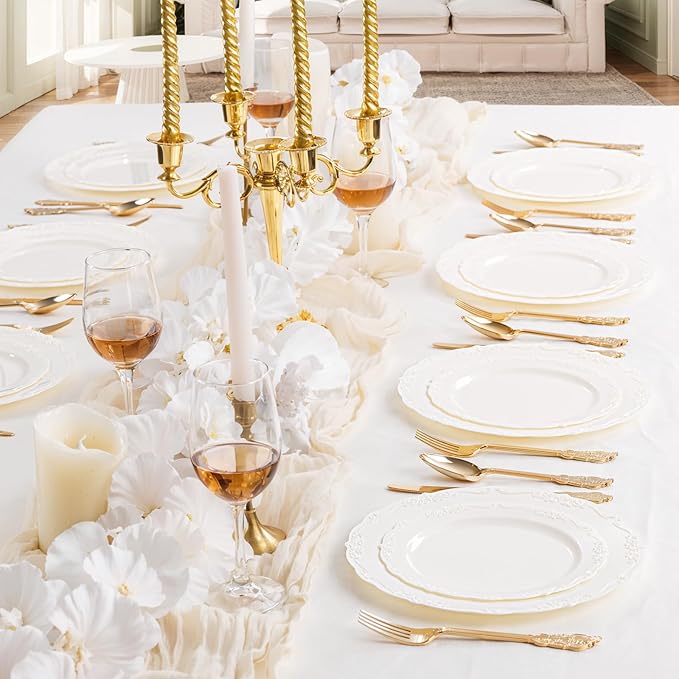 DaYammi 60PCS Ivory Plastic Plates, Party Plates Disposable Heavy Duty Disposable Plates Premium 7.5inch Ivory Dessert Cake Salad Appetizer Plate Hard Plastic Platos Disposable for Party Wedding
