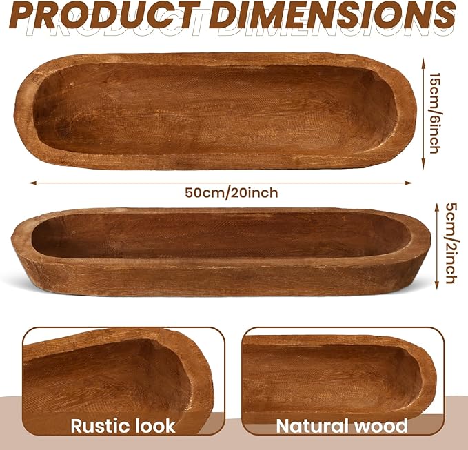 4 Pcs Wooden Dough Bowl Wood Decorative Rustic Wooden Bowls Table Centerpiece for Living Room Home Dining Room Kitchen Decoration(Brown,20'' X 6'' X 2'',Classic)