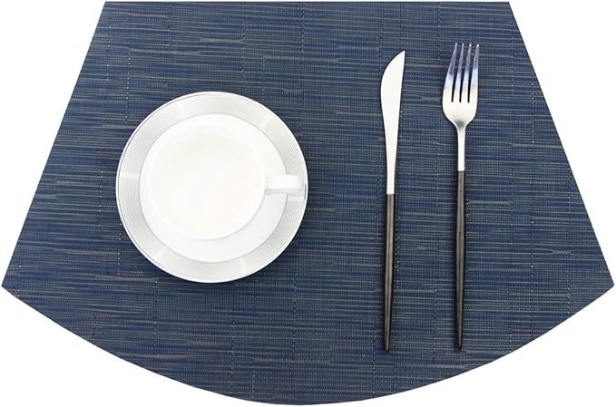 PIGCHCY Wedge Shaped Placemats for Dining Table Washable Vinyl Placemats Heat Resistant Table Mats Set of 4 (Navy Blue)