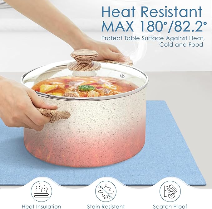 MANSPHIL Light Blue Placemats Set of 6 Double Layer Thick Fabric Table Mats Faux Linen Place Mats Heat Resistant Washable Wrinkle Free Dining Kitchen Table Decor, 13x19 Inch Oeko Tex Placemat