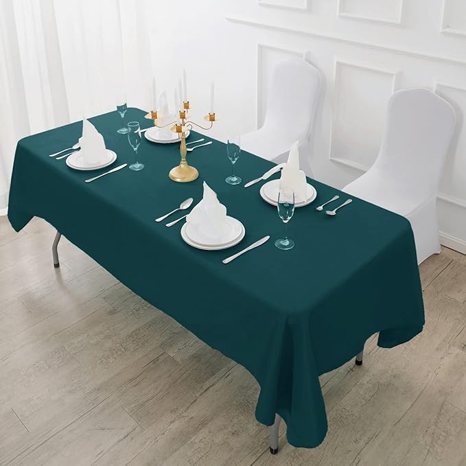 Fokitut 2 Pack Waterproof Rectangle Tablecloth, 90x132 Inch,Stain Resistant and Wrinkle Polyester Table Cloth, Fabric Table Cover for Kitchen Dining, Wedding, Party, Holiday Dinner-Peacock Blue