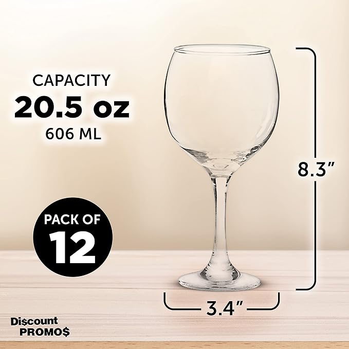 DISCOUNT PROMOS Premiere Wedding Wine Glasses 20.5 oz. Set of 12, Bulk Pack - Restaurant Glassware, Perfect for Red Wine or White Wine - Clear