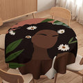 Bohemian Retro Mid Century Round Tablecloth, African Woman Girl Leaves Flower Tablecloth for Home Party Dining Room Kitchen Decor 36Inch(90cm)