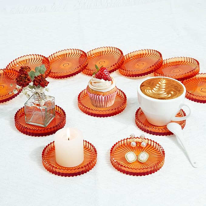 Glass Coasters 12 Pack,Round Cup Coasters,Crystal Coasters Coffee Coaster Table Coasters Pub Coaster,Glass Tray,Cup Pallet,Jewelry Storage,Amber