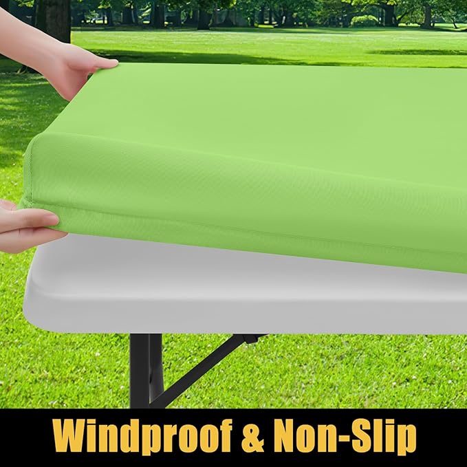 Smiry Rectangle Picnic Table Cloth, Waterproof Elastic Fitted Tablecloths for 5 Foot Tables, Washable Polyester Table Cover for Camping, Indoor and Outdoor (Lime Green, 30"x60")