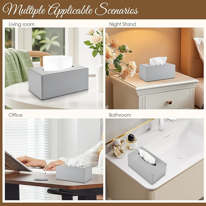 Tissue Box Cover, Rectangular Facial Tissue Holder with Bottom, Decorative Storage Box for Bathroom Vanity, Toilet Tank, Car, Dressers, Night Stand, Rv, Parlors and Offices - Grey