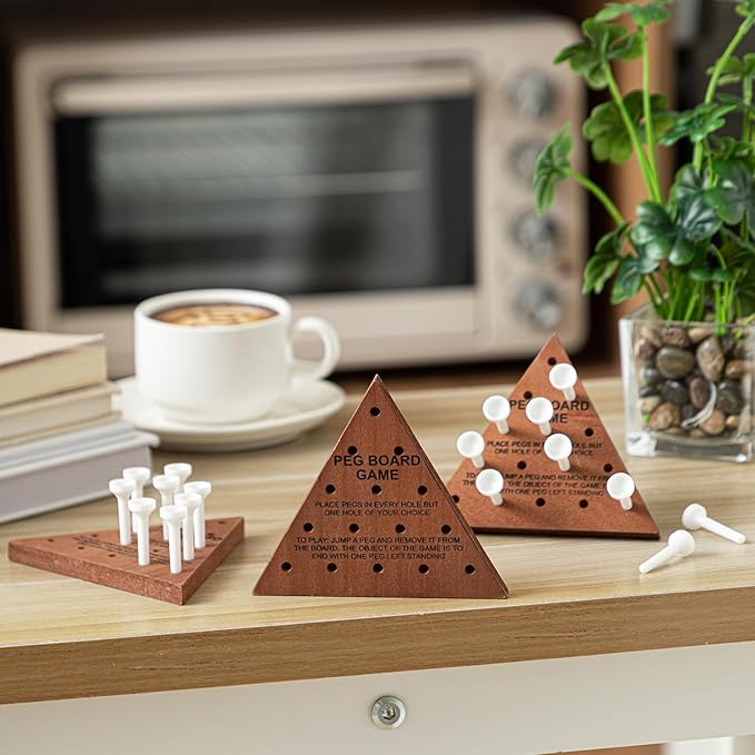 Skylety 6 Pack Triangle Peg Games Wooden Board Table Game for Family Boys Girls Adults, Learning Toys Travel Peg Jump Toys Triangle Puzzle Brain Teaser Christmas Gifts (Dark Color)