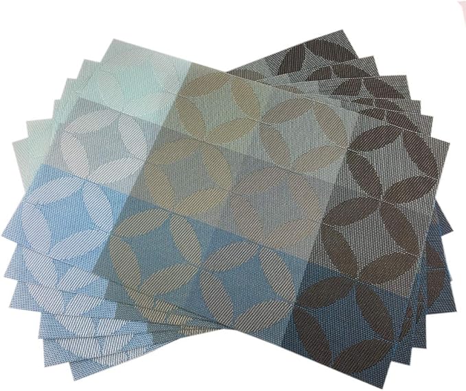 Gugrida Heat-Resistant, Stain Resistant Anti-Skid PVC Woven Vinyl Placemats - Non-Slip Kitchen Table Mats Set of 6 (30x45 cm, Blue)