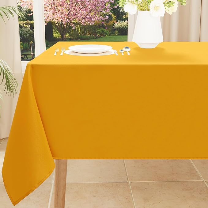 Smiry Rectangle Table Cloth, Waterproof Anti-Scratch Polyester Tablecloth, Decorative Washable Fabric Table Cover for Dining, Buffet, Parties and Outdoor, 60x84, Mustard Yellow