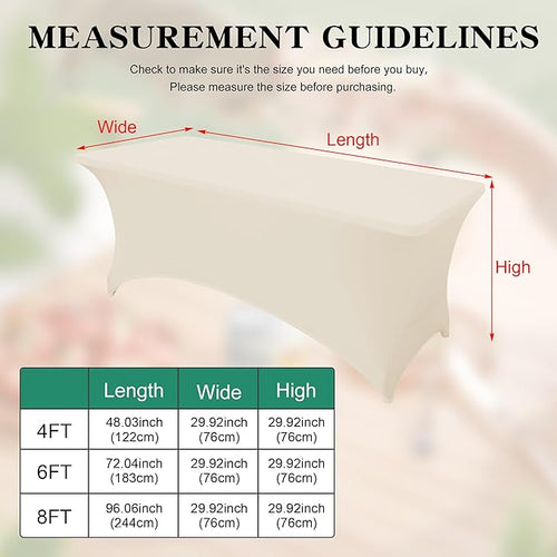 2Pack 6FT Table Cloth for Rectangular Fitted Events Stretch Cream Table Covers Washable Spandex Tablecloth Protector for Party, Wedding, Cocktail, Banquet, Festival