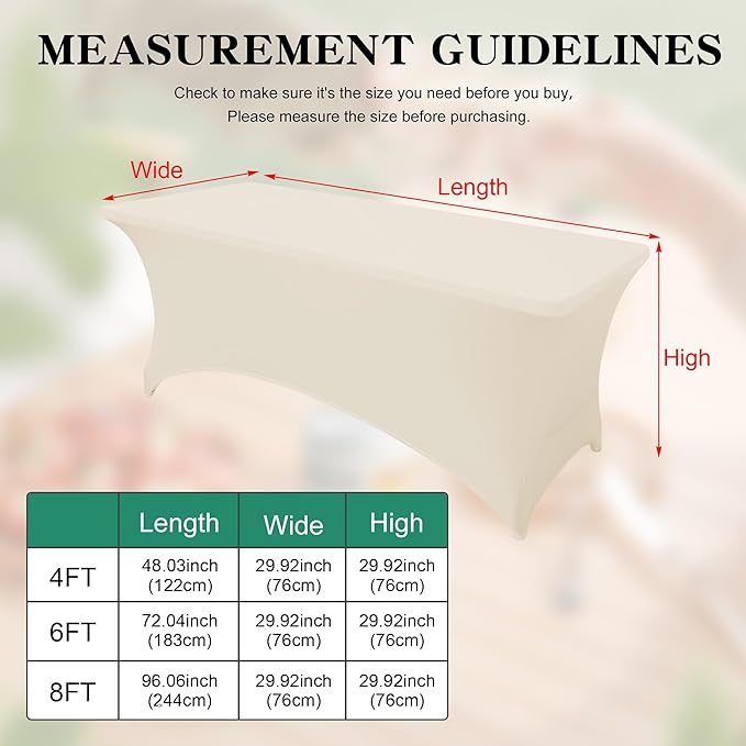2Pack 4FT Table Cloth for Rectangular Fitted Events Stretch Cream Table Covers Washable Spandex Tablecloth Protector for Party, Wedding, Cocktail, Banquet, Festival