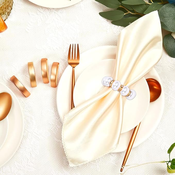 100 Pcs Pearl Napkin Rings - Exquisite Gold Napkin Rings Bulk, Suitable for Table Decorations for Weddings, Family Parties, Engagements, Christmas, Tea Theme, and Other Occasions